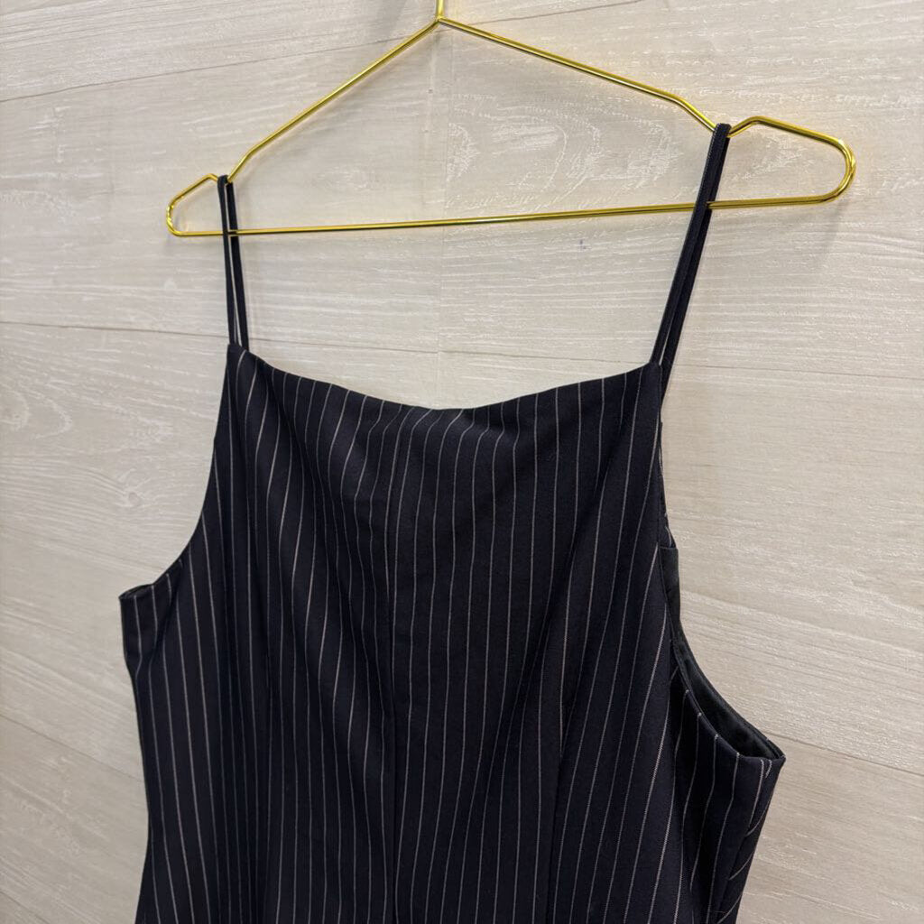 Sunday In Brooklyn Navy/ White Pin Striped Button Front Sleeveless Top Large
