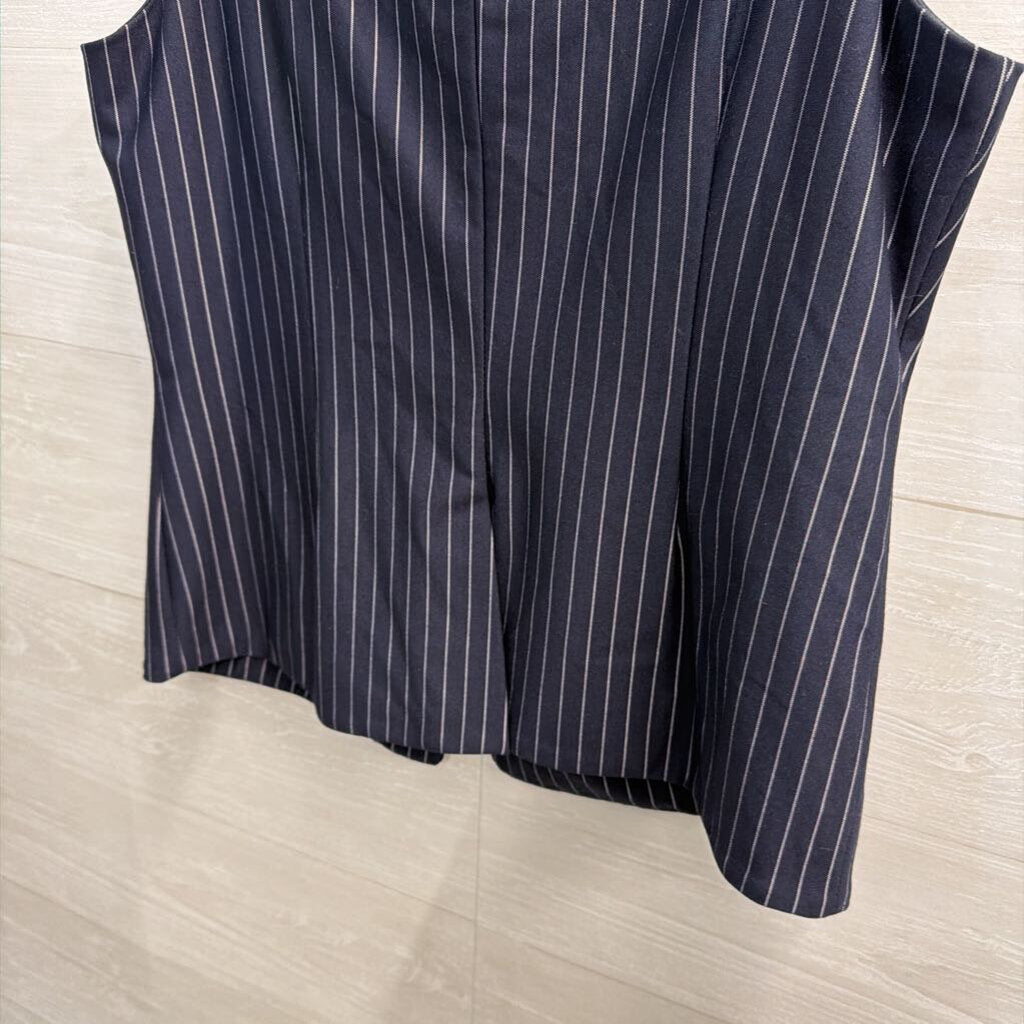 Sunday In Brooklyn Navy/ White Pin Striped Button Front Sleeveless Top Large
