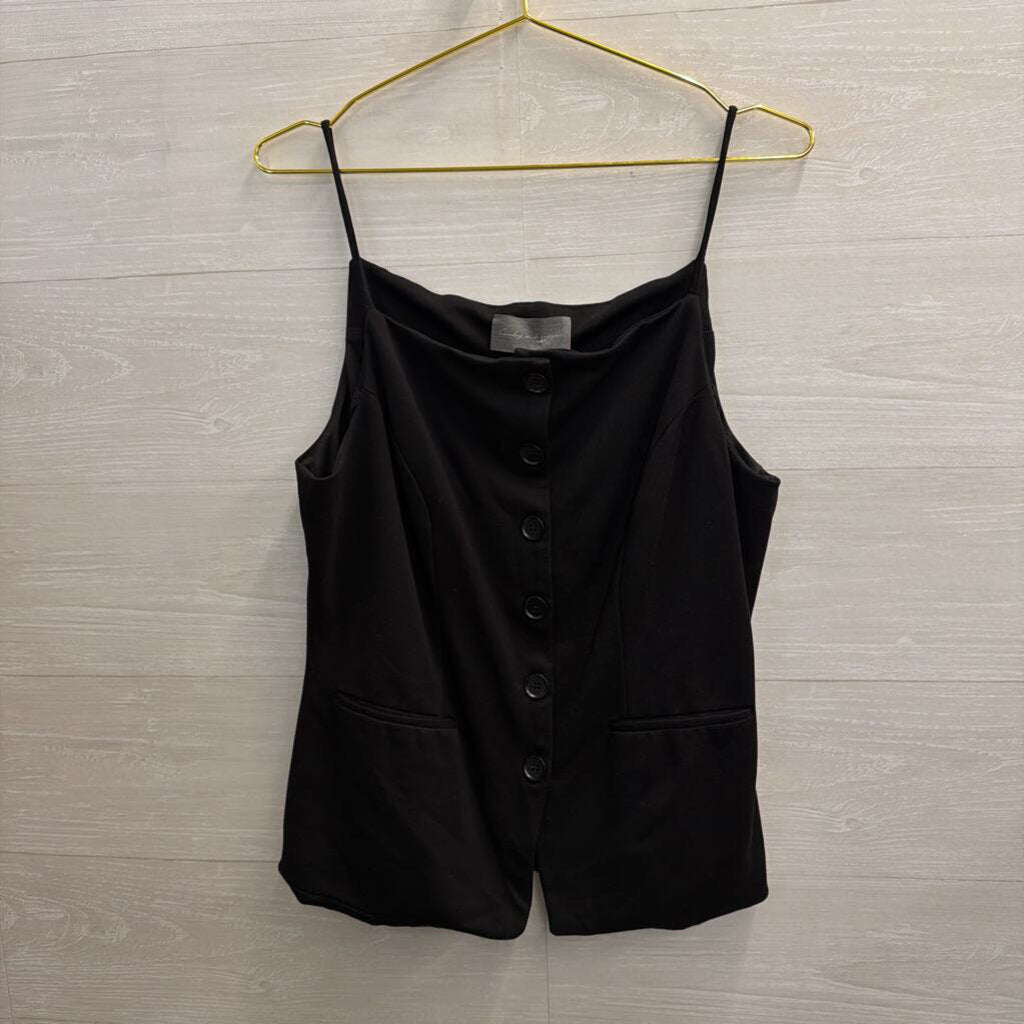 Sunday In Brooklyn Black Button Front Sleeveless Top Large
