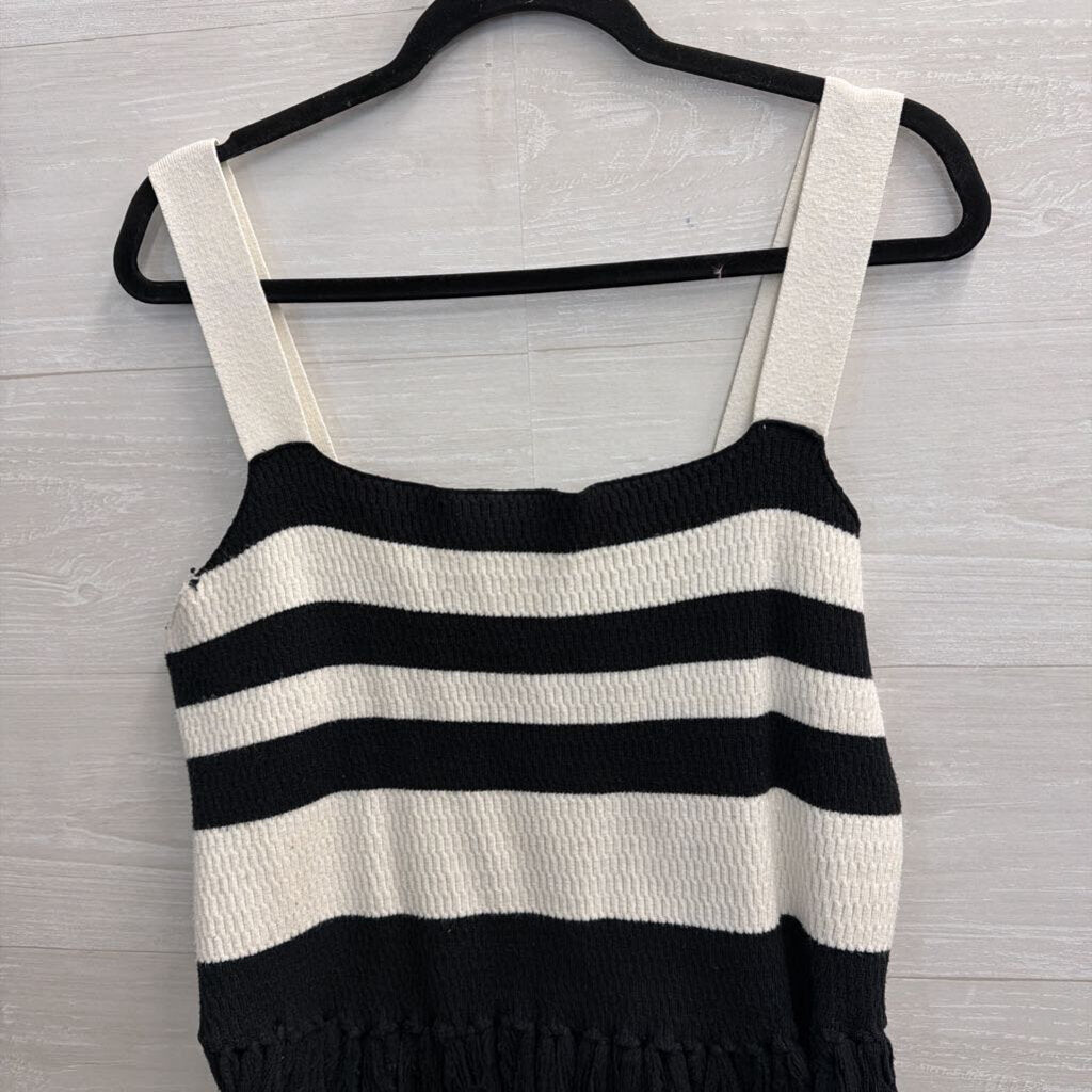 Eloquii Black/ Cream Knit Striped Fringe Hem Tank Top 22/24