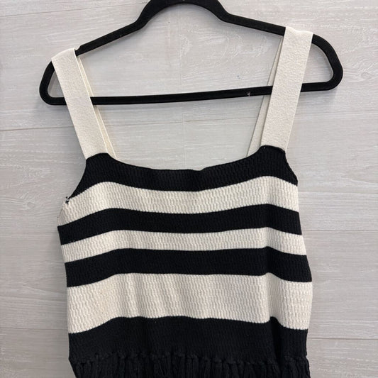 Eloquii Black/ Cream Knit Striped Fringe Hem Tank Top 22/24