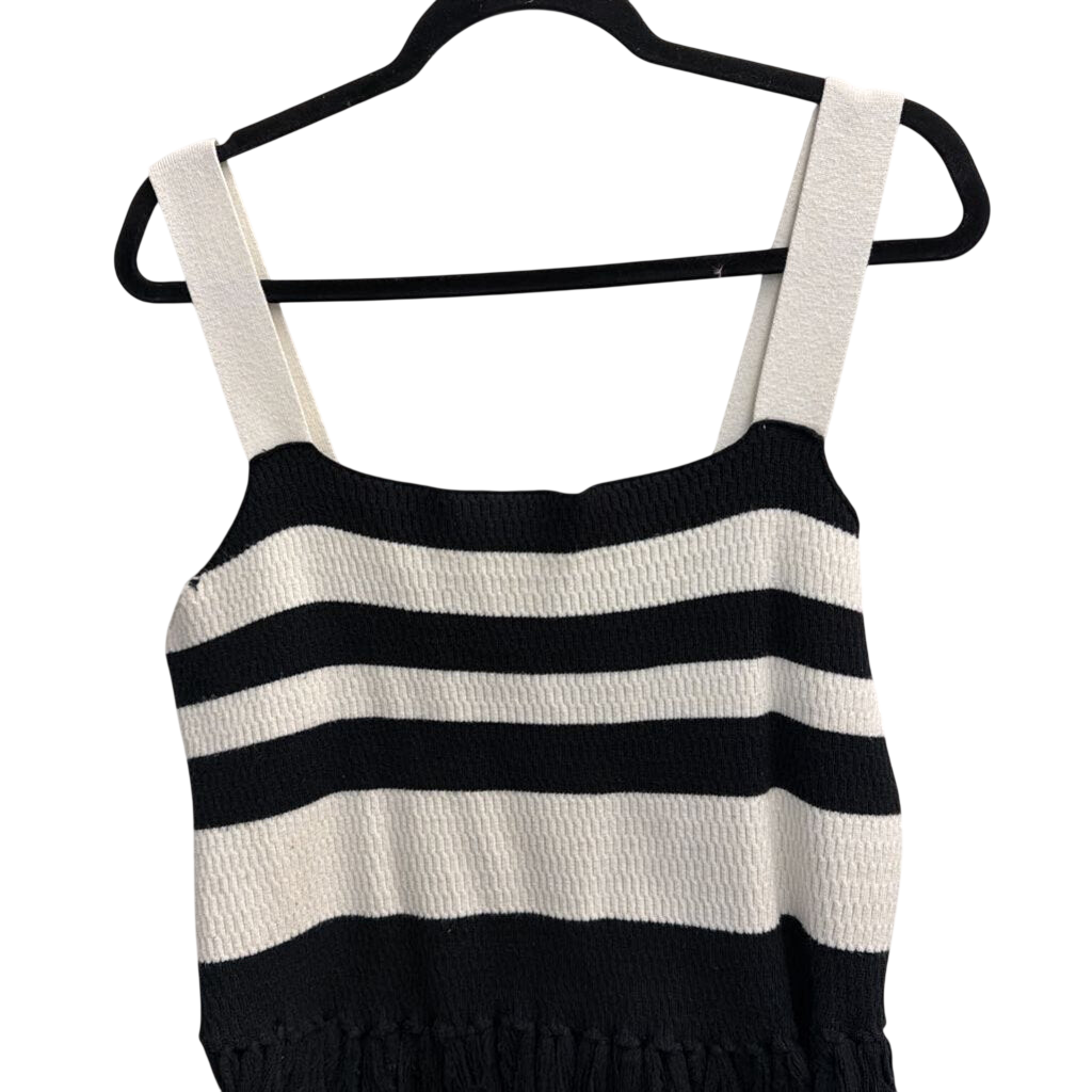 Eloquii Black/ Cream Knit Striped Fringe Hem Tank Top 22/24
