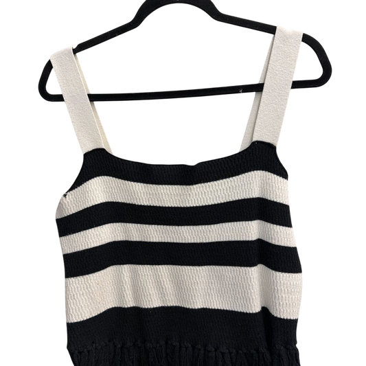 Eloquii Black/ Cream Knit Striped Fringe Hem Tank Top 22/24