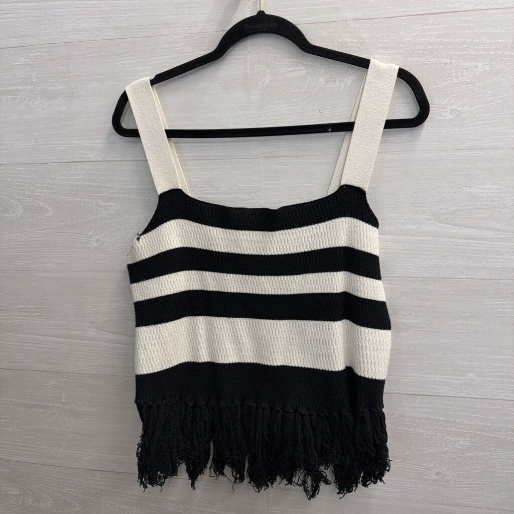 Eloquii Black/ Cream Knit Striped Fringe Hem Tank Top 22/24