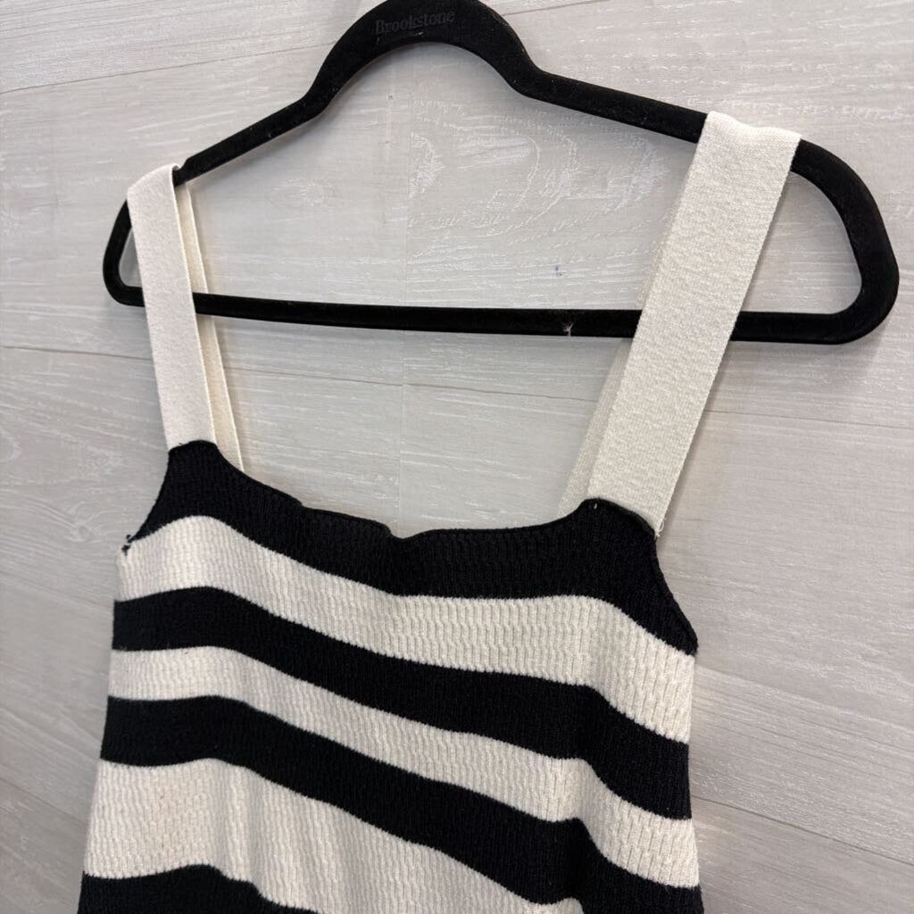 Eloquii Black/ Cream Knit Striped Fringe Hem Tank Top 22/24