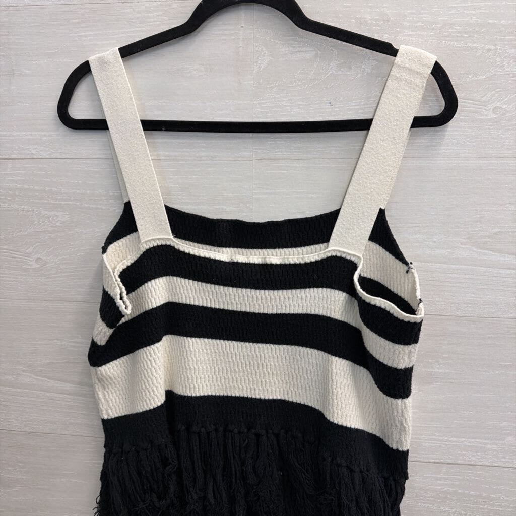 Eloquii Black/ Cream Knit Striped Fringe Hem Tank Top 22/24