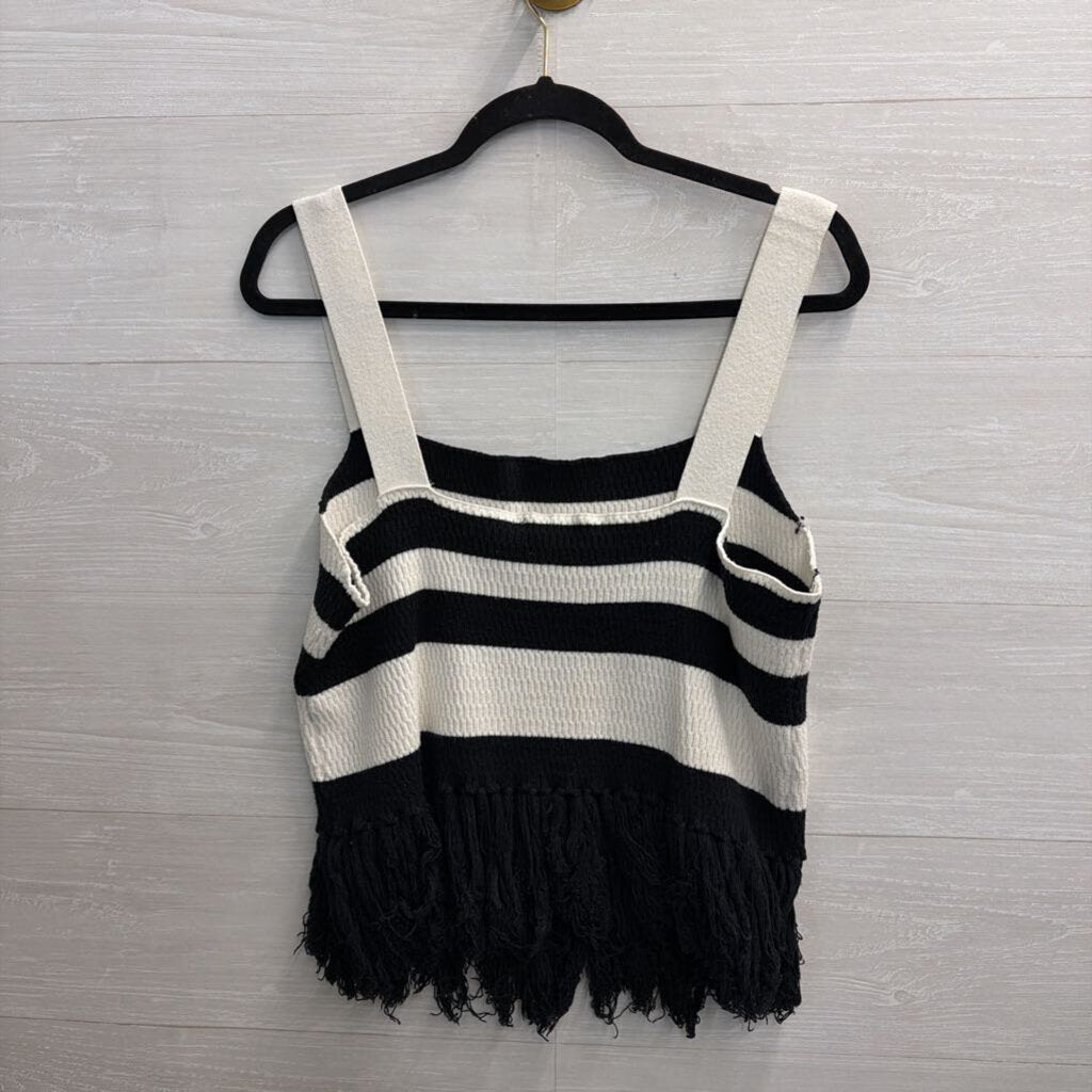 Eloquii Black/ Cream Knit Striped Fringe Hem Tank Top 22/24