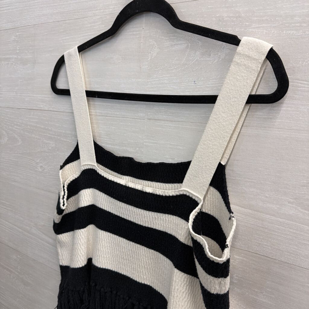 Eloquii Black/ Cream Knit Striped Fringe Hem Tank Top 22/24