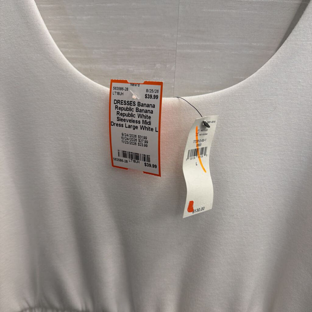 Banana Republic White Sleeveless Midi Dress Large