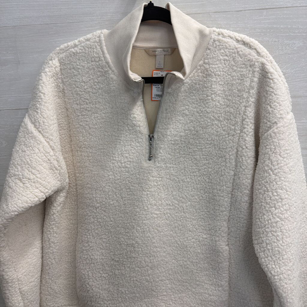 Banana Republic Cream Soft Luxespun Sherpa Quarter Zip Pullover Large