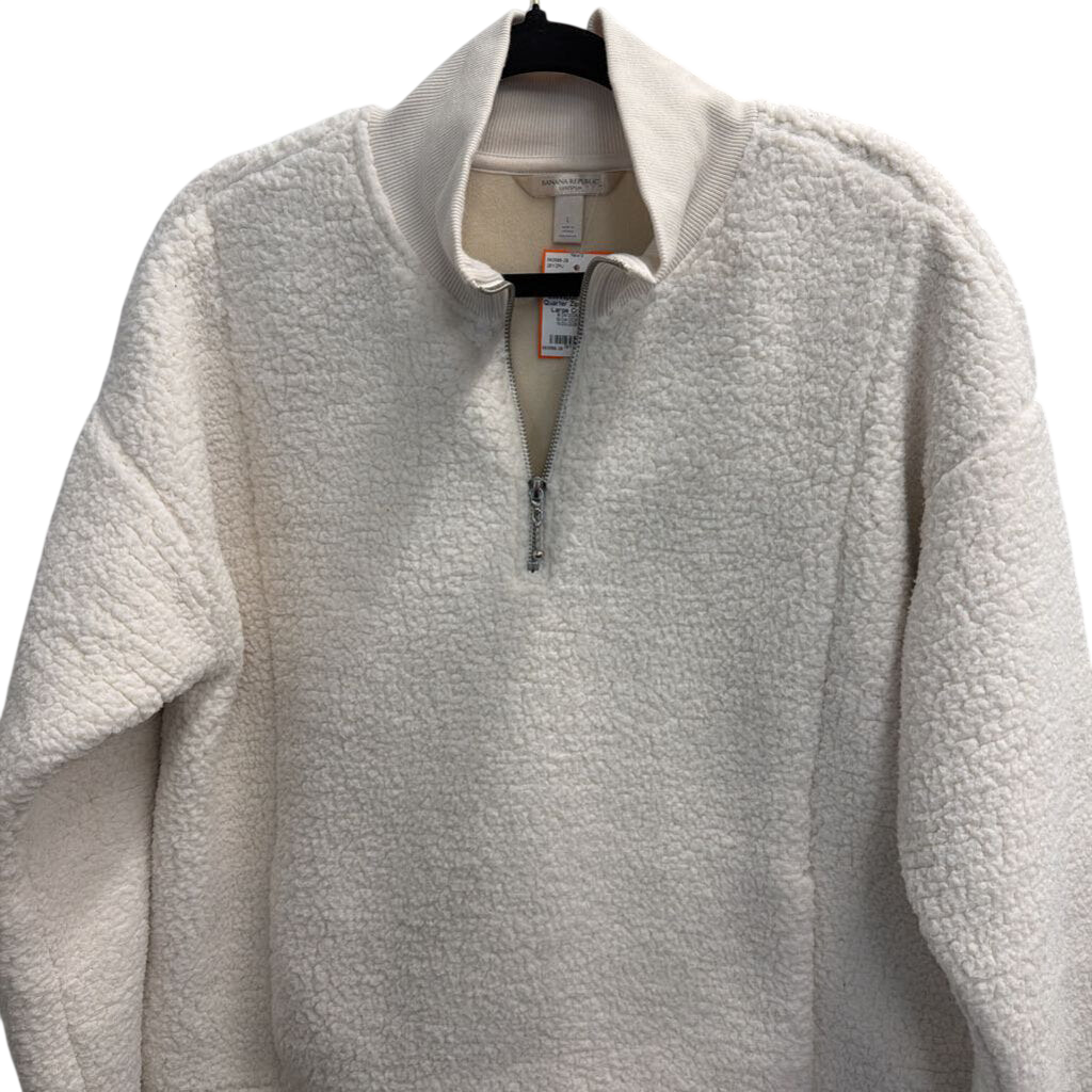 Banana Republic Cream Soft Luxespun Sherpa Quarter Zip Pullover Large