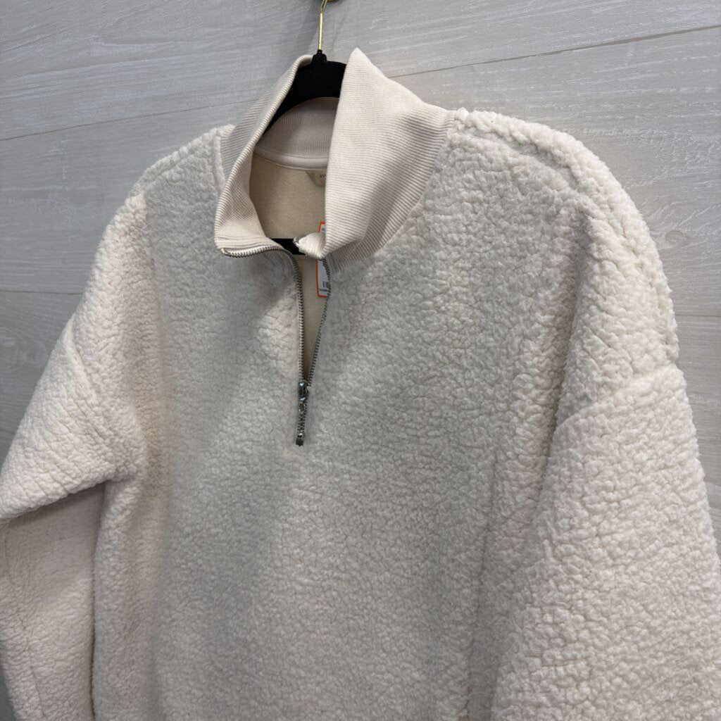 Banana Republic Cream Soft Luxespun Sherpa Quarter Zip Pullover Large