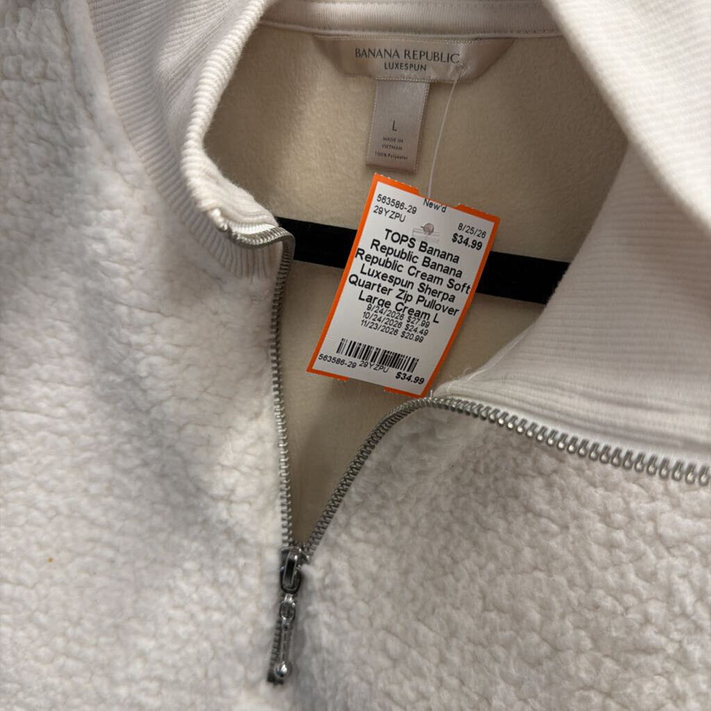 Banana Republic Cream Soft Luxespun Sherpa Quarter Zip Pullover Large