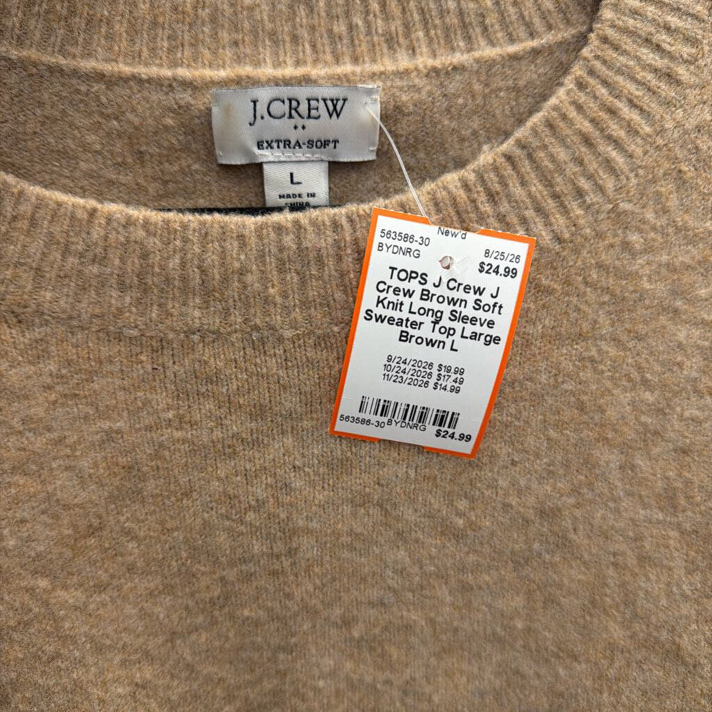 J Crew Brown Soft Knit Long Sleeve Sweater Top Large