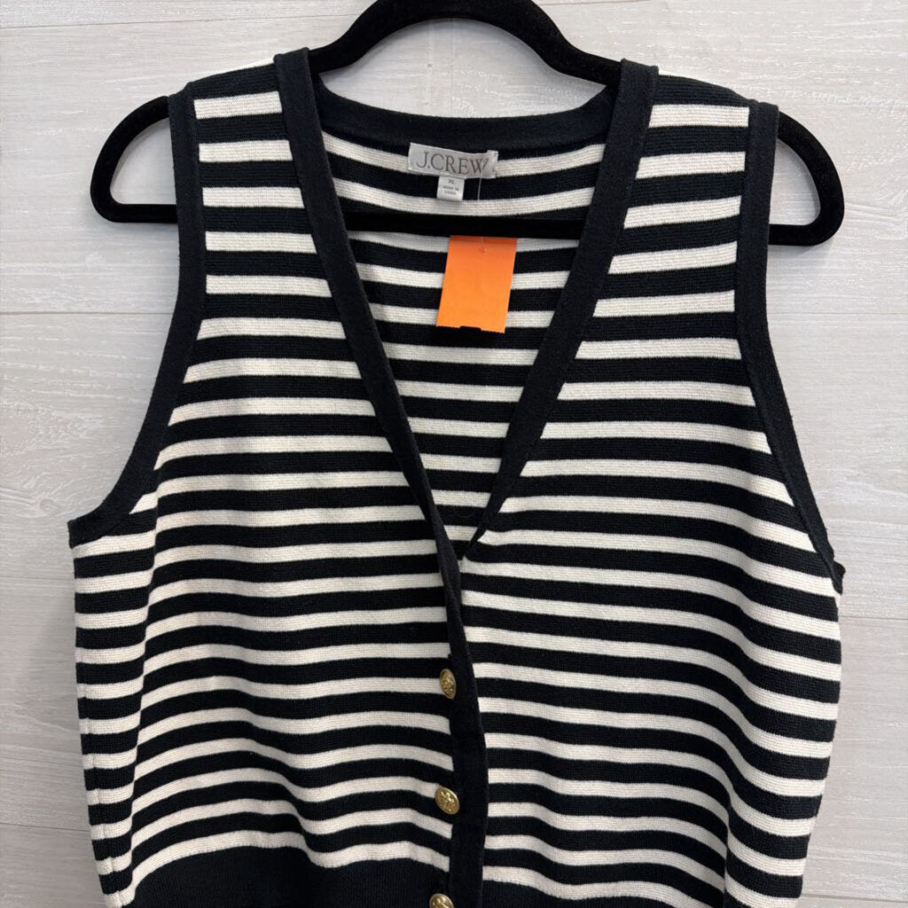 J Crew Black/ White Striped Knit Button Front Sleeveless Top Extra Large
