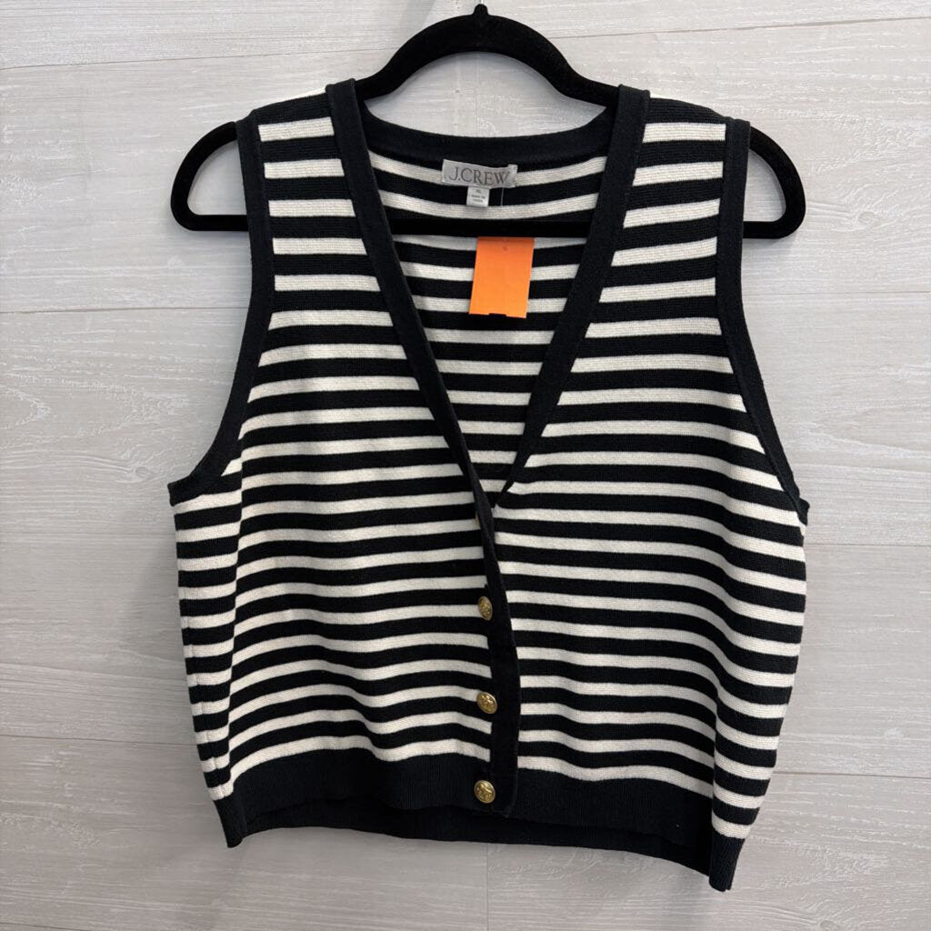 J Crew Black/ White Striped Knit Button Front Sleeveless Top Extra Large