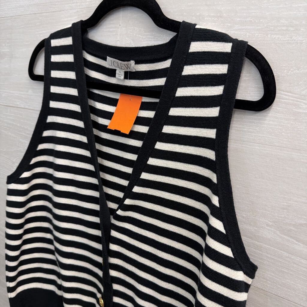 J Crew Black/ White Striped Knit Button Front Sleeveless Top Extra Large