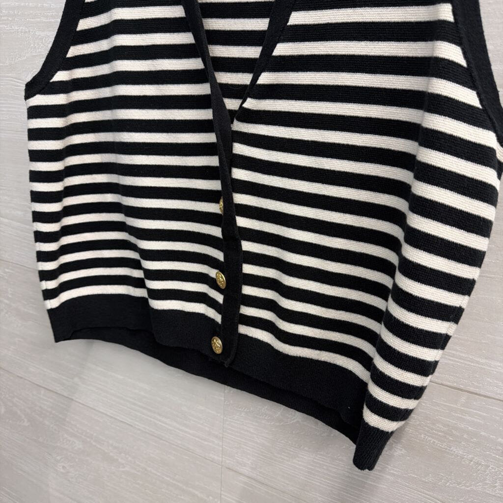 J Crew Black/ White Striped Knit Button Front Sleeveless Top Extra Large