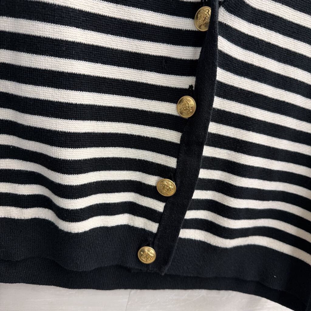 J Crew Black/ White Striped Knit Button Front Sleeveless Top Extra Large