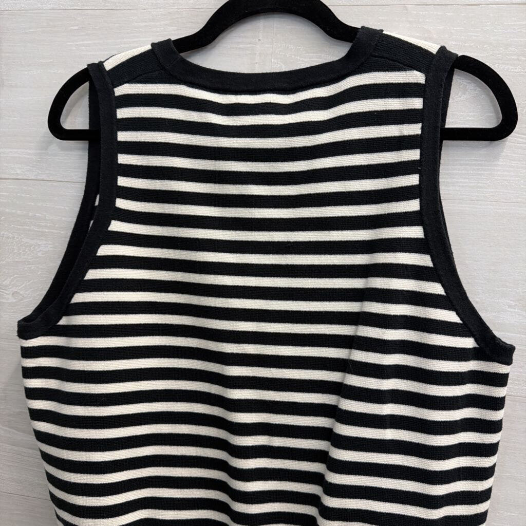 J Crew Black/ White Striped Knit Button Front Sleeveless Top Extra Large