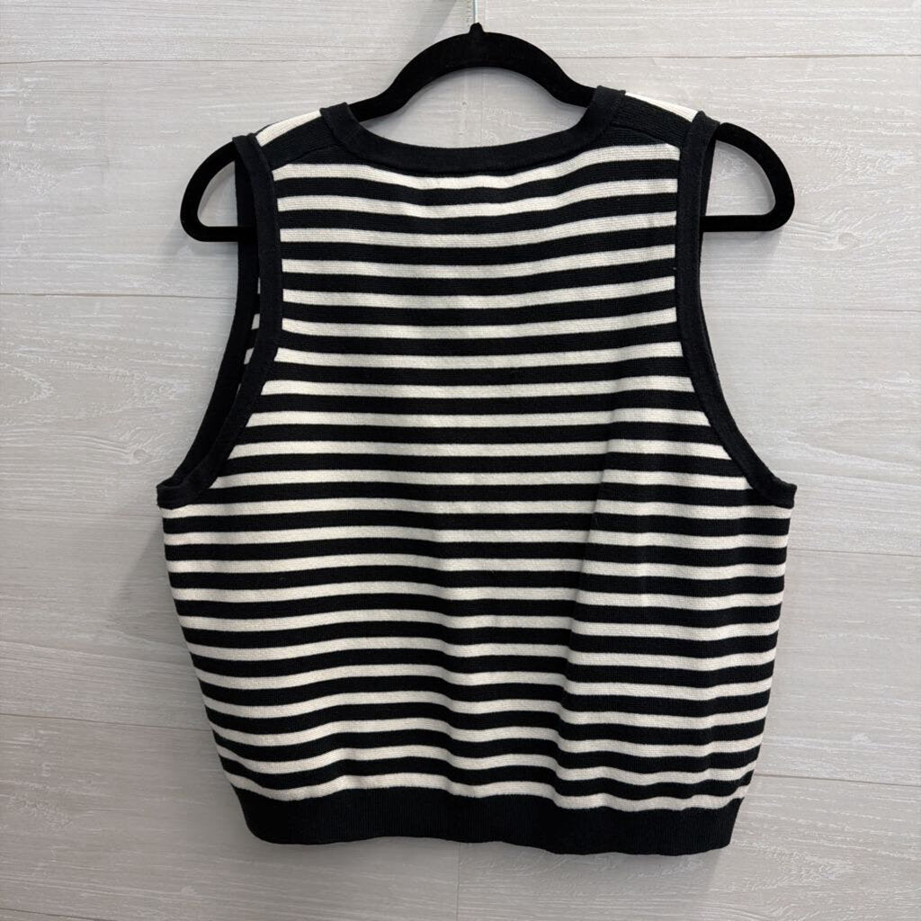 J Crew Black/ White Striped Knit Button Front Sleeveless Top Extra Large