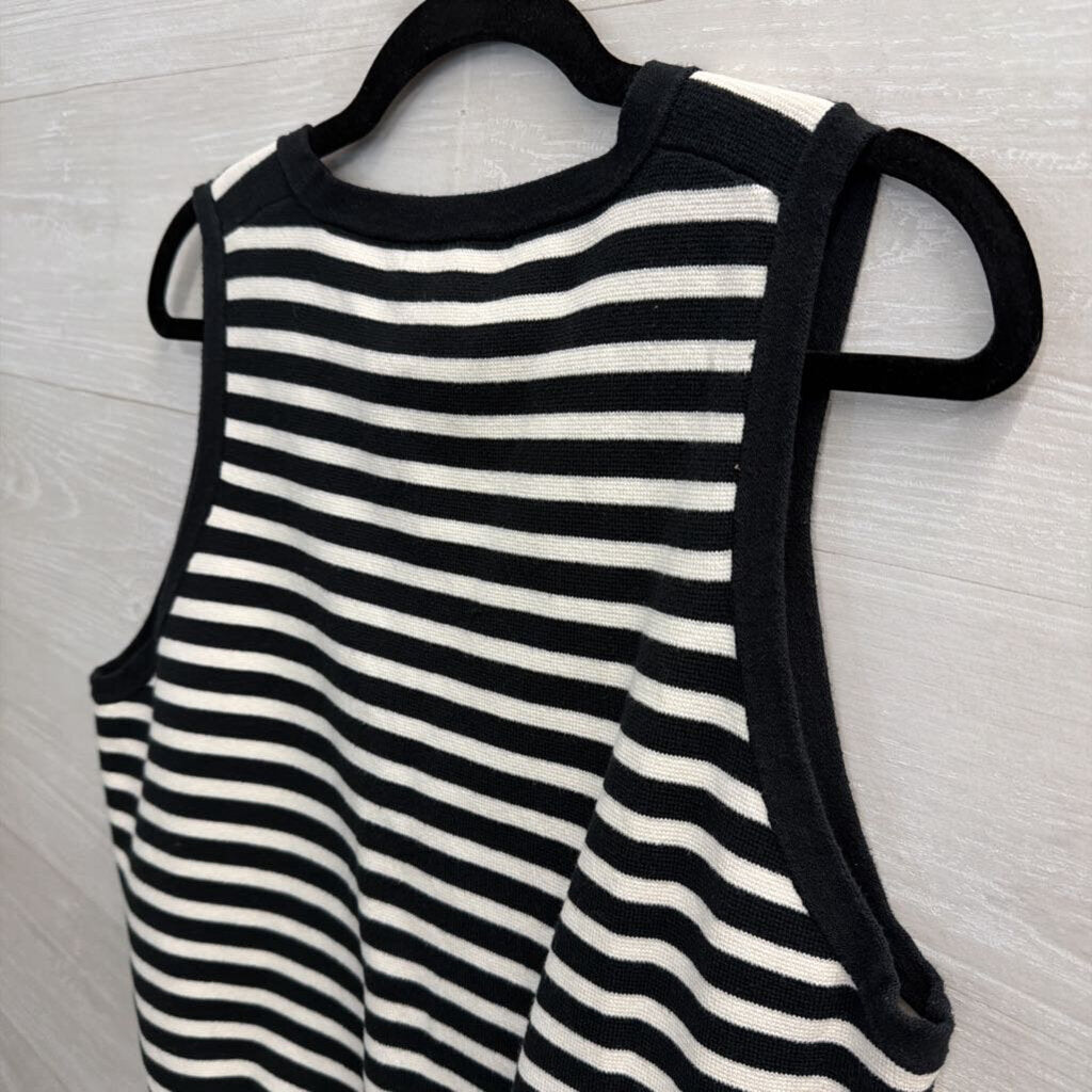 J Crew Black/ White Striped Knit Button Front Sleeveless Top Extra Large