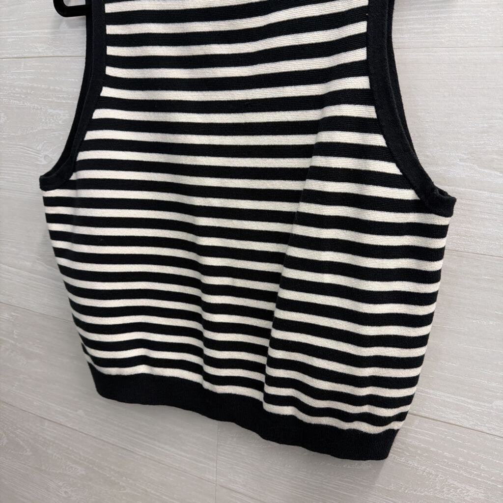 J Crew Black/ White Striped Knit Button Front Sleeveless Top Extra Large
