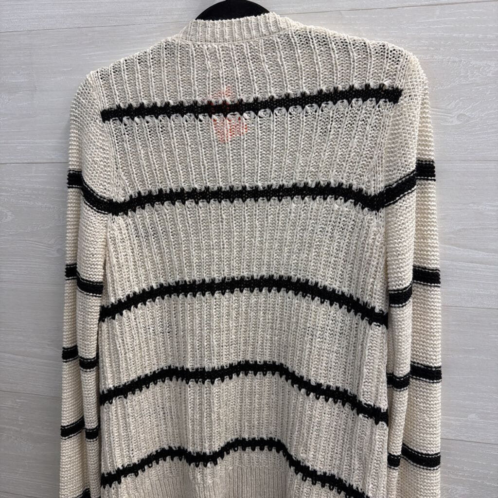 Loft White/ Black Striped Knit Cardigan Sweater Medium