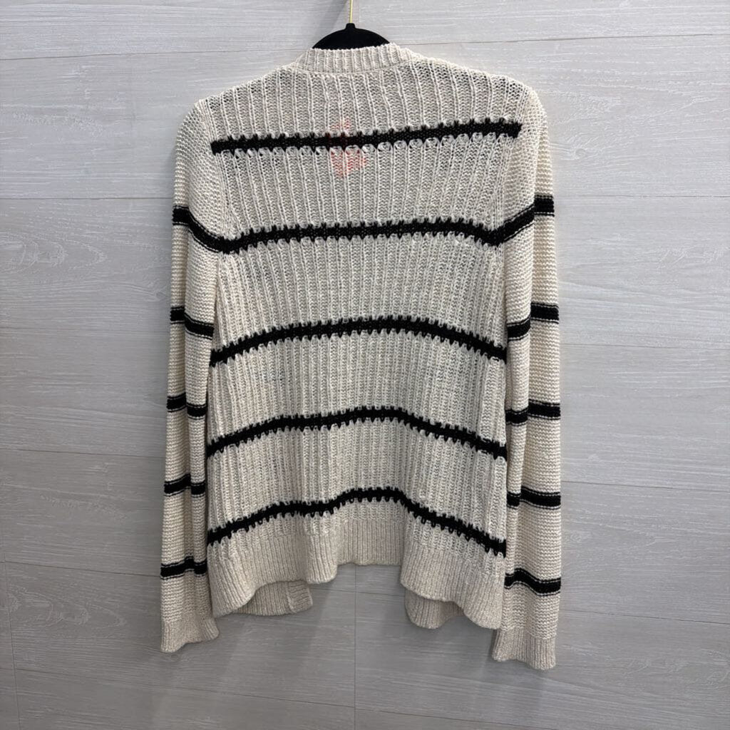 Loft White/ Black Striped Knit Cardigan Sweater Medium