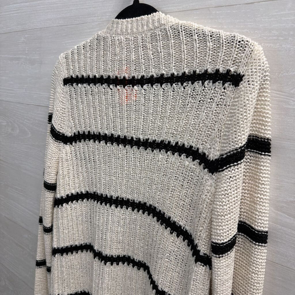 Loft White/ Black Striped Knit Cardigan Sweater Medium