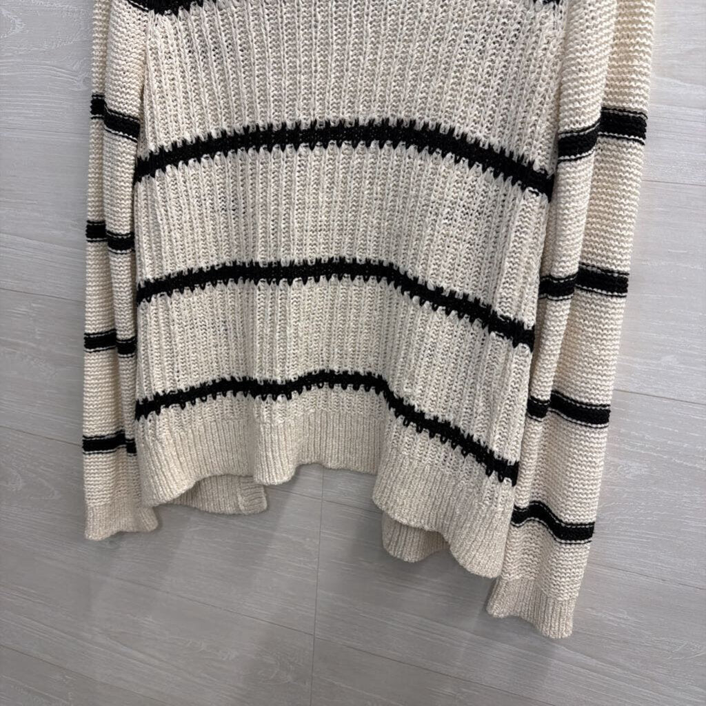 Loft White/ Black Striped Knit Cardigan Sweater Medium