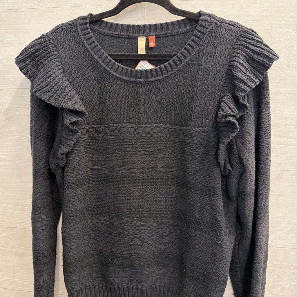 Pilcro Black Knit Ruffle Detail Long Sleeve Sweater Top Extra Large