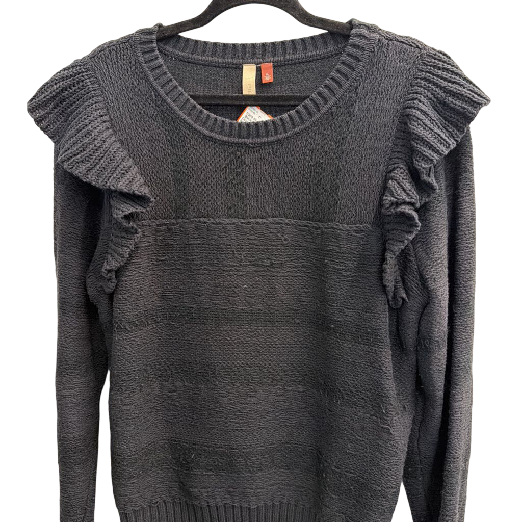 Pilcro Black Knit Ruffle Detail Long Sleeve Sweater Top Extra Large