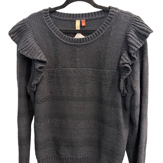 Pilcro Black Knit Ruffle Detail Long Sleeve Sweater Top Extra Large