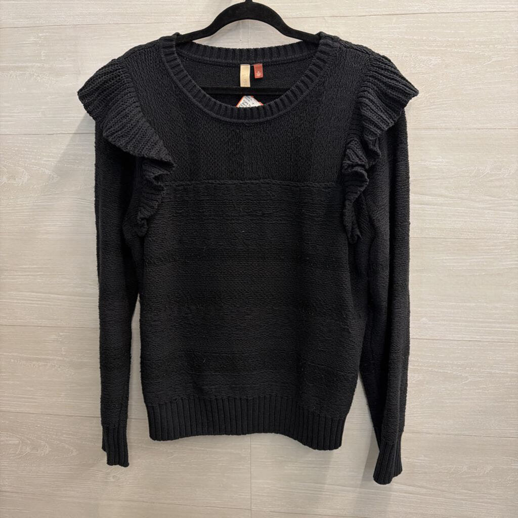 Pilcro Black Knit Ruffle Detail Long Sleeve Sweater Top Extra Large