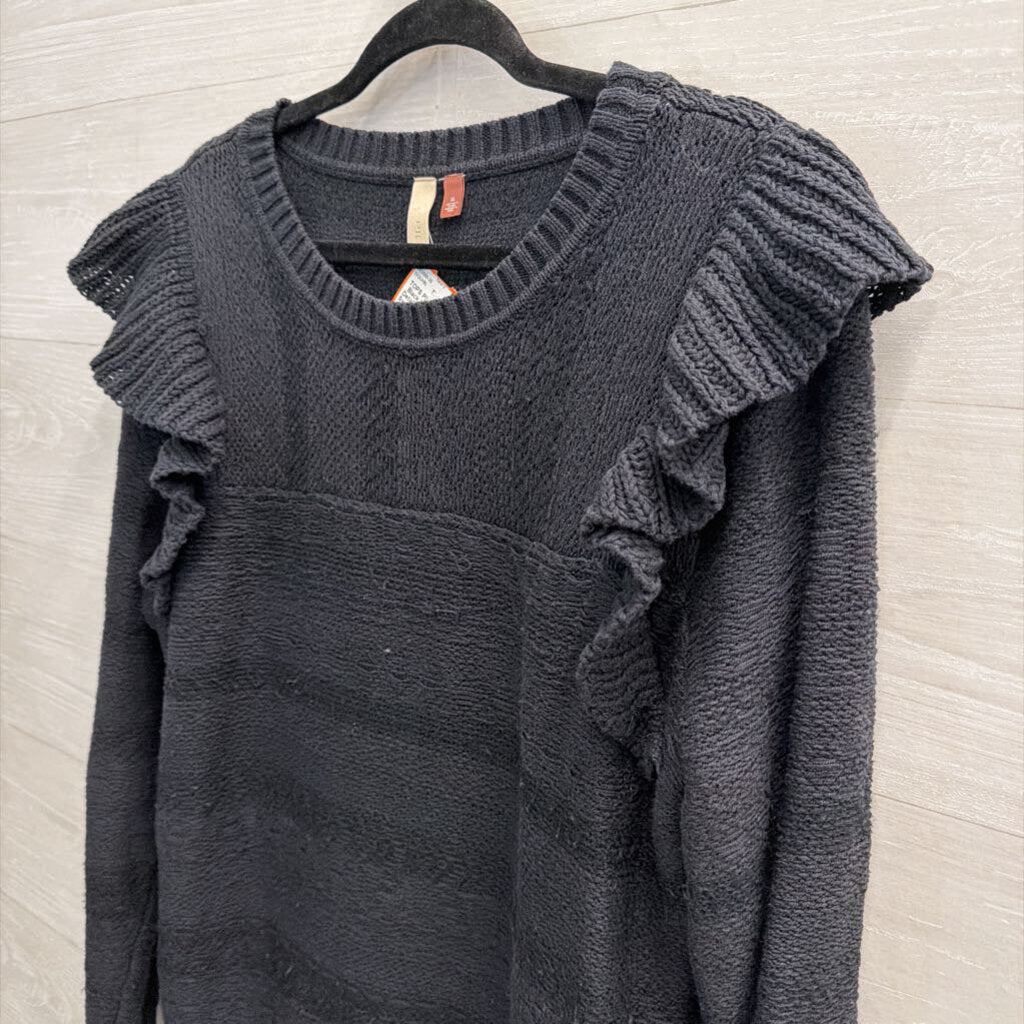 Pilcro Black Knit Ruffle Detail Long Sleeve Sweater Top Extra Large