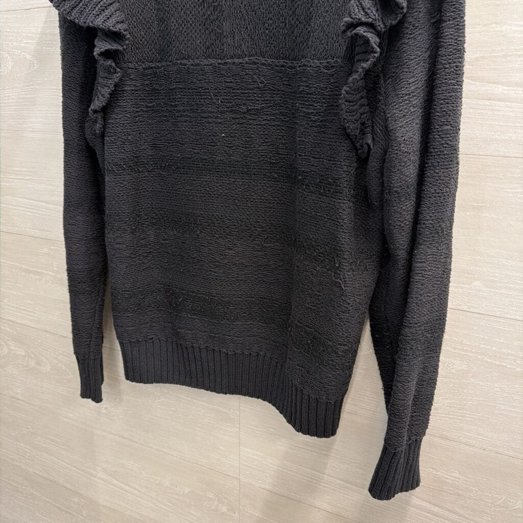 Pilcro Black Knit Ruffle Detail Long Sleeve Sweater Top Extra Large