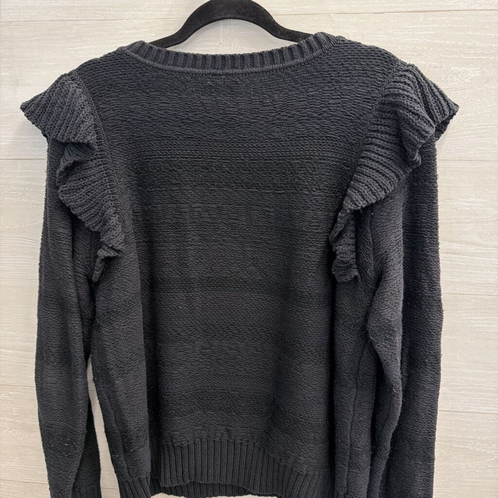 Pilcro Black Knit Ruffle Detail Long Sleeve Sweater Top Extra Large