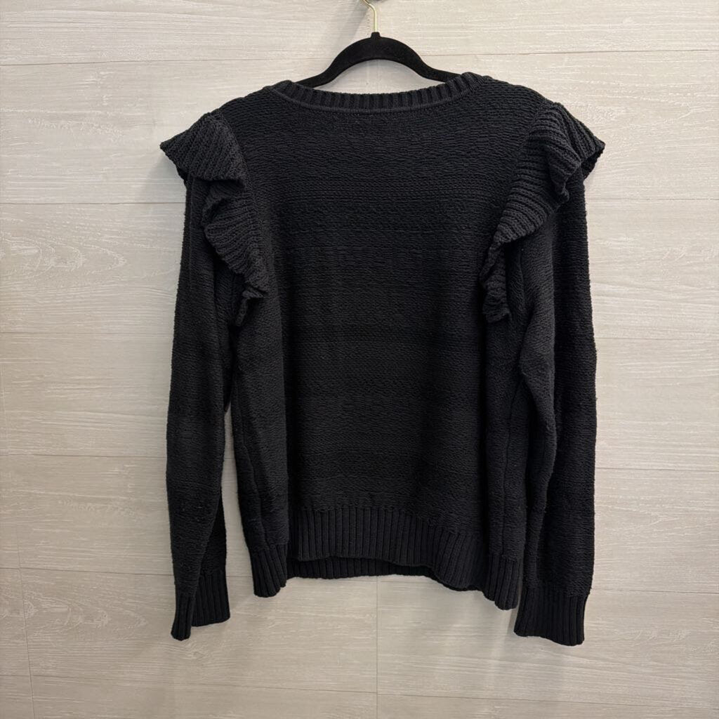 Pilcro Black Knit Ruffle Detail Long Sleeve Sweater Top Extra Large
