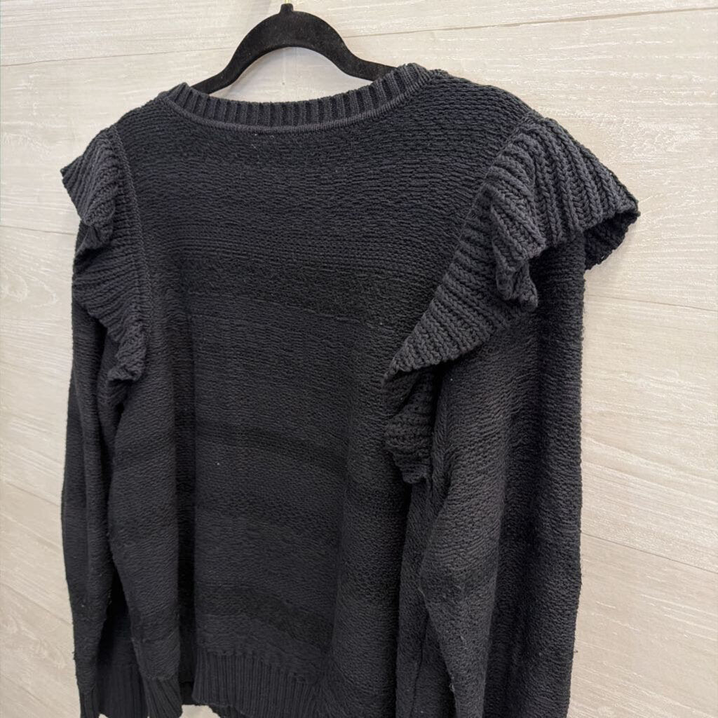 Pilcro Black Knit Ruffle Detail Long Sleeve Sweater Top Extra Large