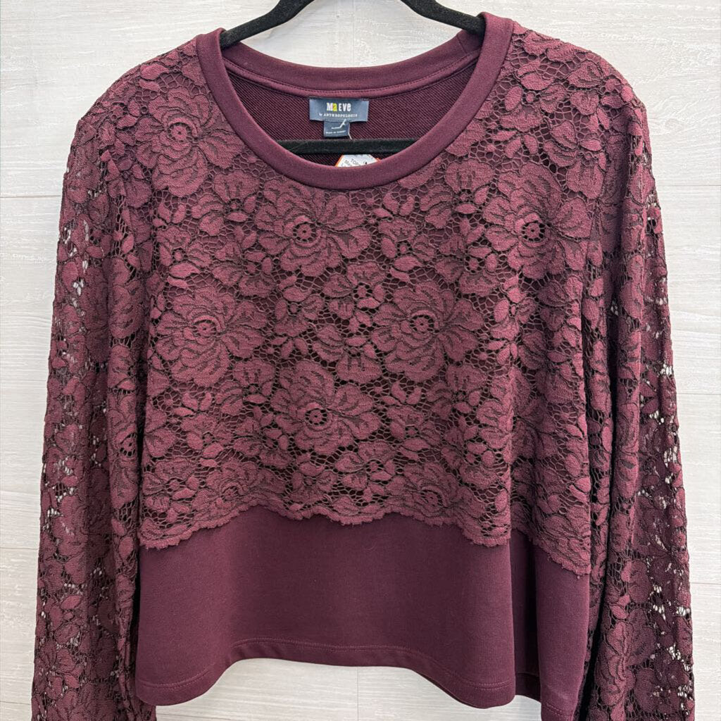 Maeve Burgundy Lace Long Sleeve Top Extra Large