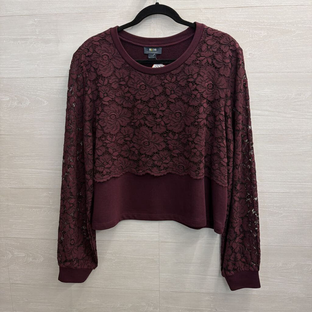 Maeve Burgundy Lace Long Sleeve Top Extra Large