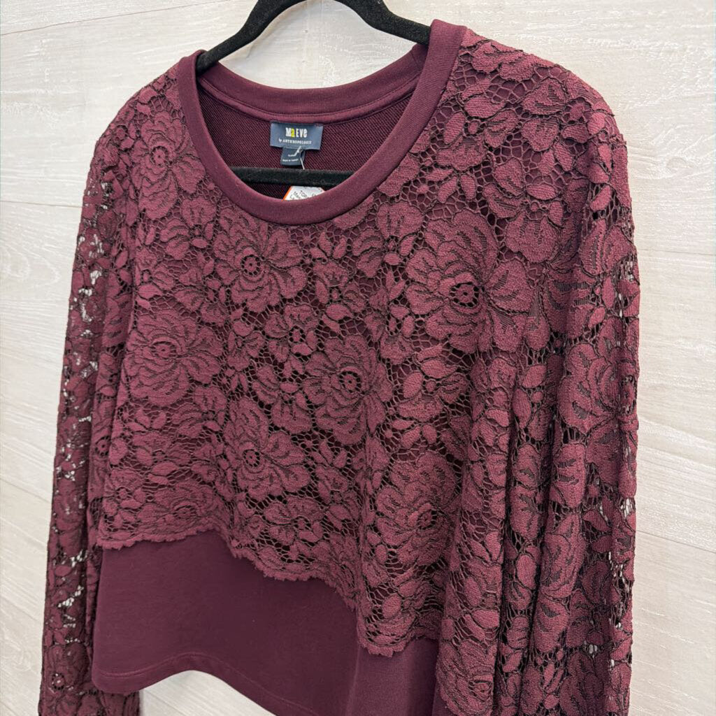 Maeve Burgundy Lace Long Sleeve Top Extra Large