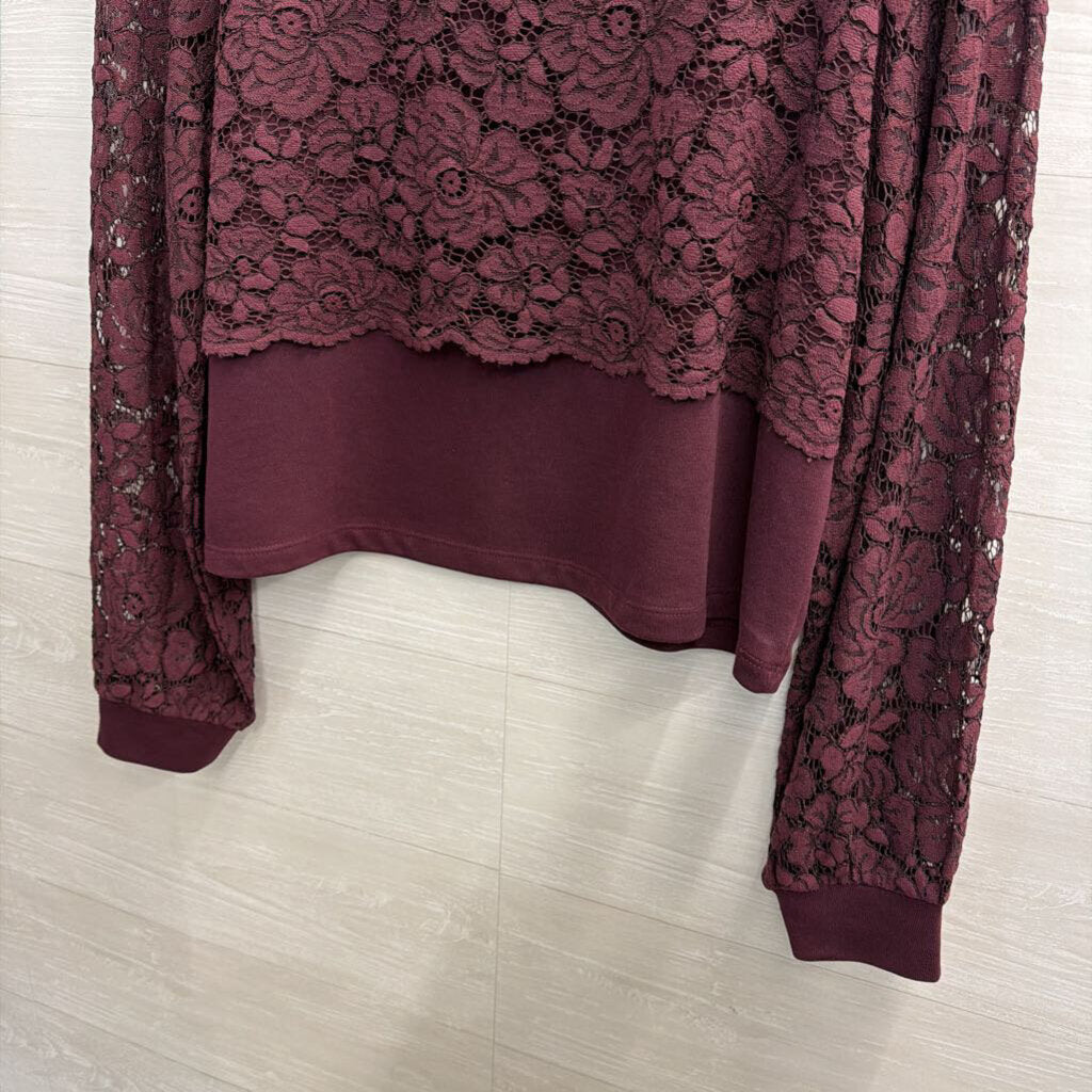 Maeve Burgundy Lace Long Sleeve Top Extra Large