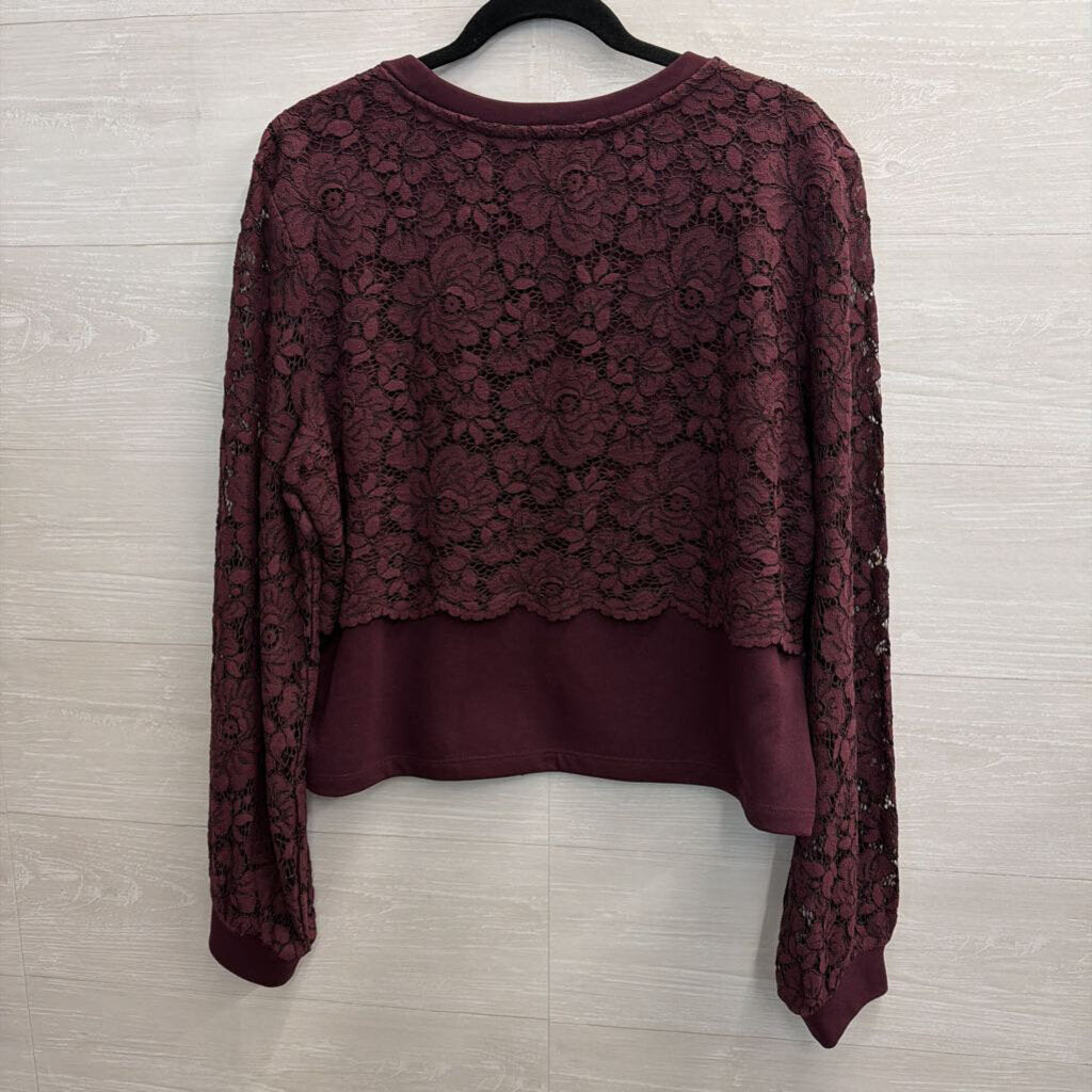 Maeve Burgundy Lace Long Sleeve Top Extra Large