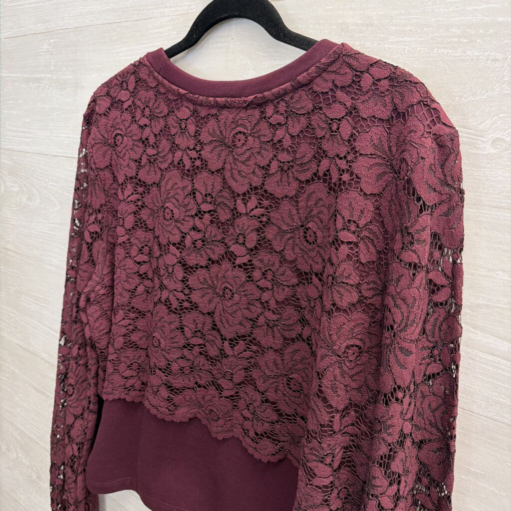 Maeve Burgundy Lace Long Sleeve Top Extra Large