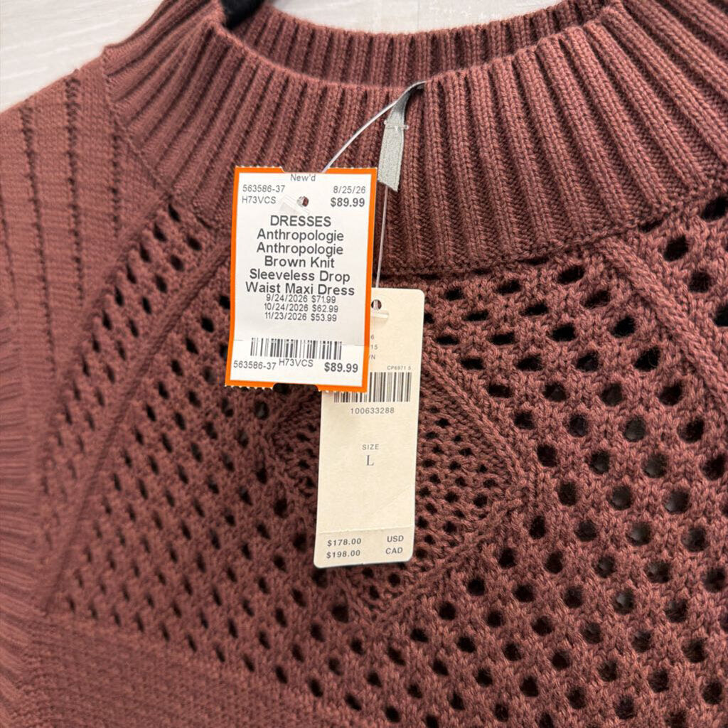 Anthropologie Brown Knit Sleeveless Drop Waist Maxi Dress Large