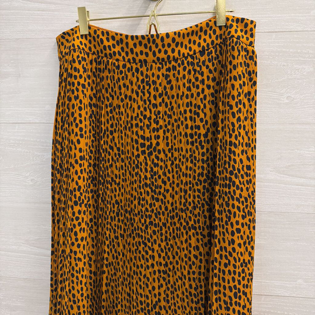 J Crew Mustard/ Navy Dot Print Pleated Midi Skirt 12