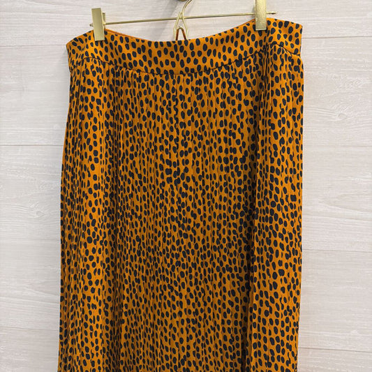 J Crew Mustard/ Navy Dot Print Pleated Midi Skirt 12