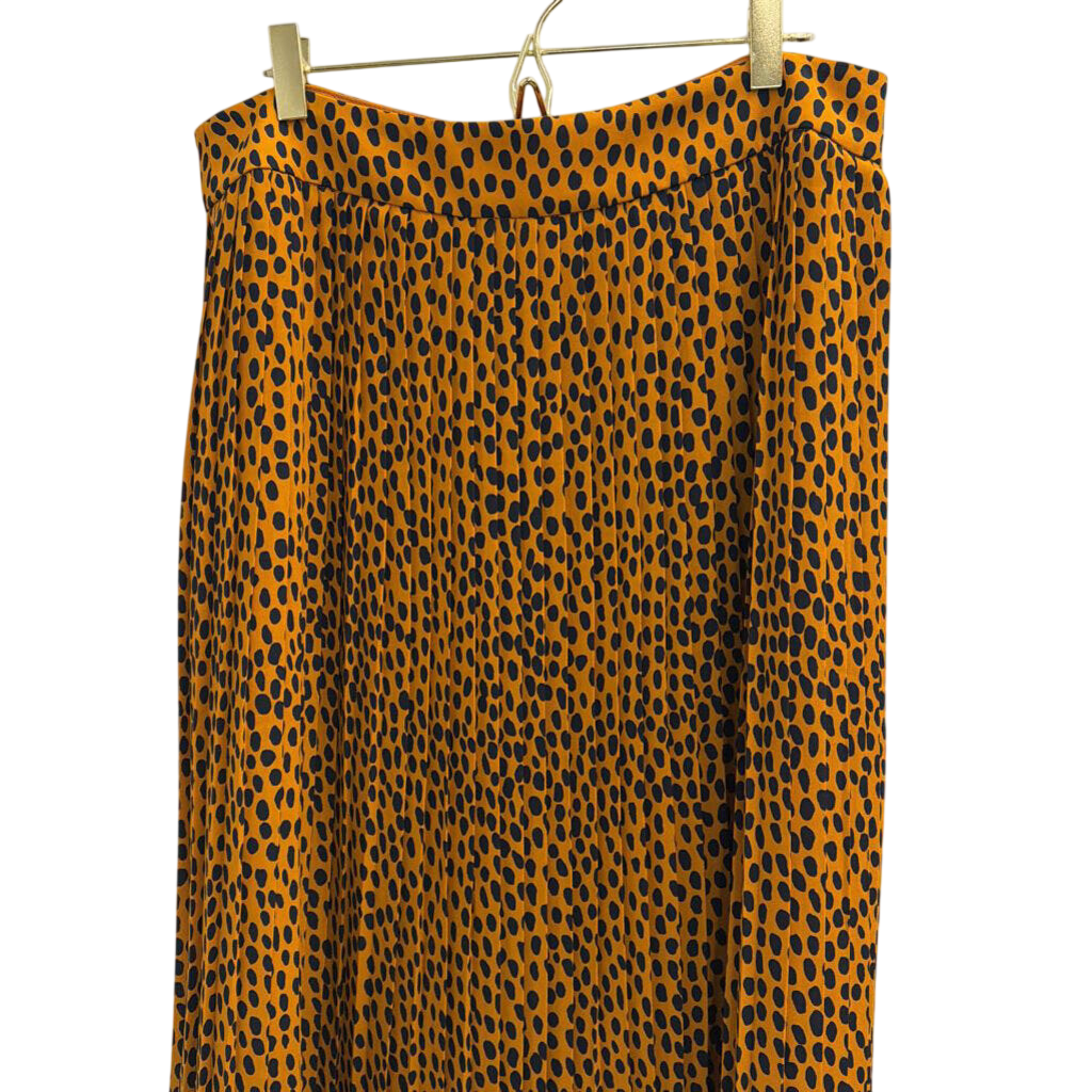 J Crew Mustard/ Navy Dot Print Pleated Midi Skirt 12